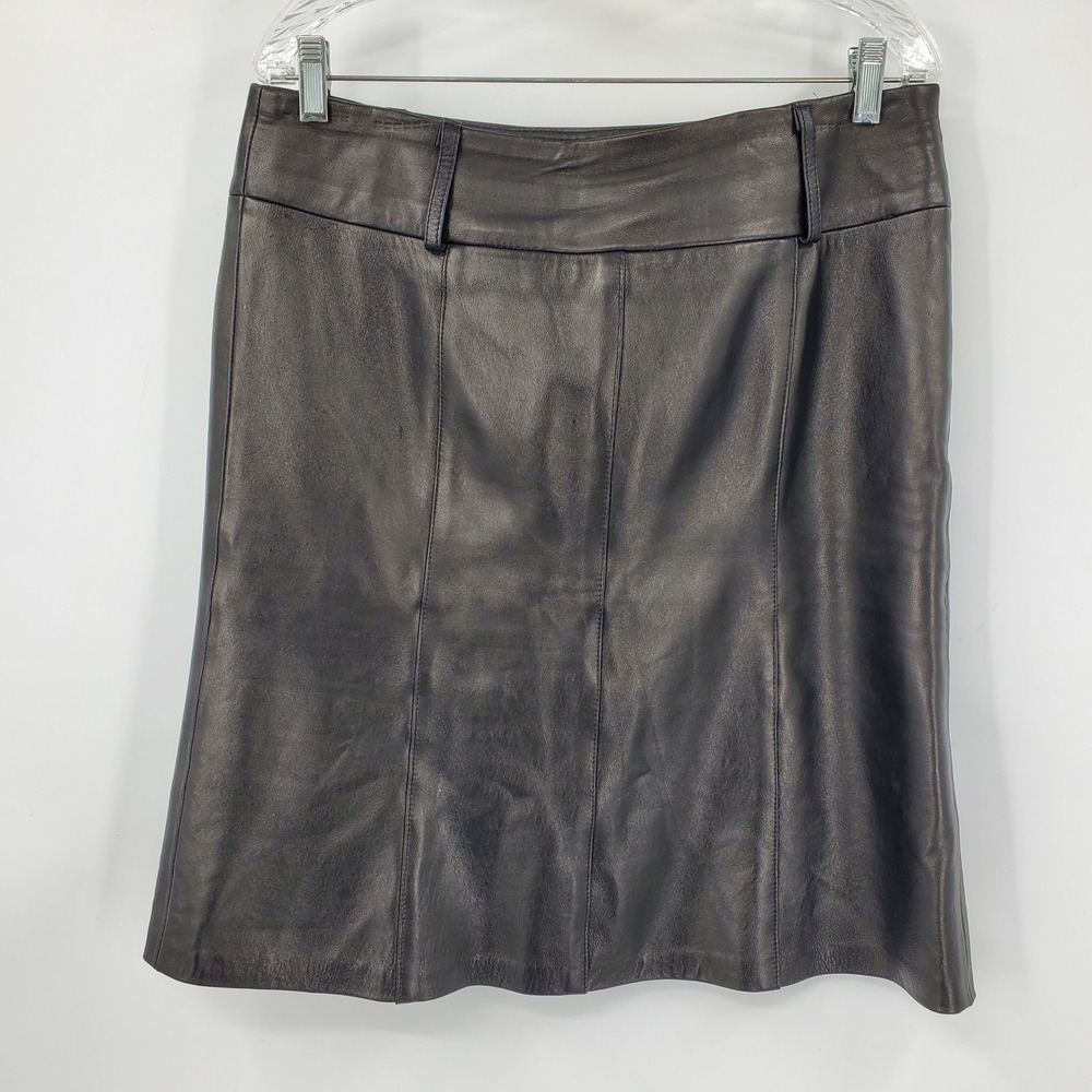 Vintage Cache Black Leather Paneled A-Line Skirt 10 Knee Length Y2K Grunge Goth